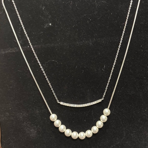 Touchstone Crystal Jewelry - Touchstone Crystal by Swarovski Layered Pearl & Bar Necklace
